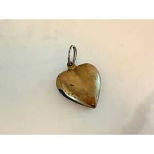 Vintage Solid Brass Heart Key Chain Bag Charm Romantic Mid-Century Keychain